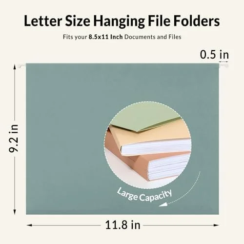SUNEE Hanging File Folders - 50 Pack Letter Size Hanging File Folders with 1/5-cut Tabs, Stay Organized for Your Home and Office Bulk File, Documents
