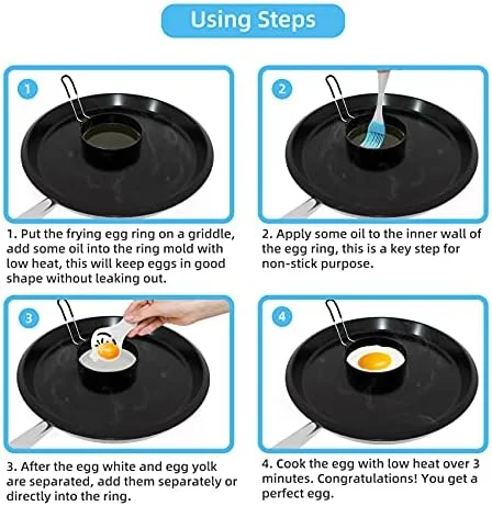 Stainless Steel Egg Rings for Frying Eggs（4 Pack） - 3.5" Round Non Stick Griddle Rings with Oil Brush - Egg Sandwich/Pancake/Cooking Molds, Breakfast