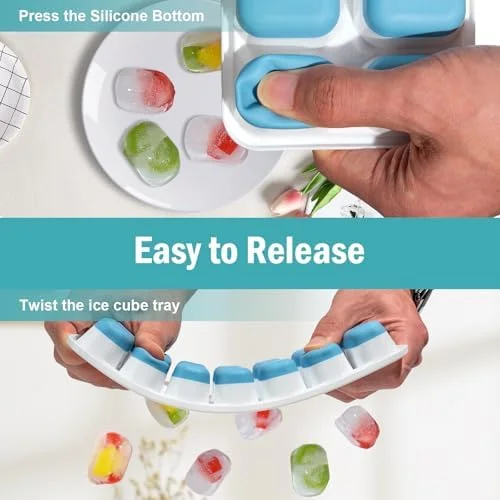 3 Pack Ice Cube Trays with Lid for Freezer, Flexible Silicone Bottom for Easy Release, Stackable Space-Saving Ice Molds, 1.2" Cubes Color-Coded (2