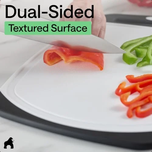 GORILLA GRIP BPA-Free Reversible Kitchen Cutting Board Set of 3 - US Designed, Nonporous, Juice Grooves Catch Liquid, Slip Resistant Border