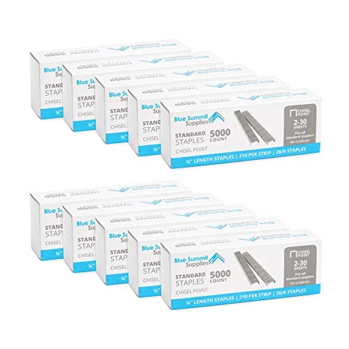 50, 000 Staples - 1/4 Inch Length, 210 per Strip, Jam-Free Chisel Point, 10 Boxes of 5, 000, Fits Standard Staplers