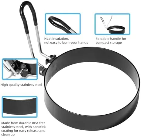 Stainless Steel Egg Rings for Frying Eggs（4 Pack） - 3.5" Round Non Stick Griddle Rings with Oil Brush - Egg Sandwich/Pancake/Cooking Molds, Breakfast
