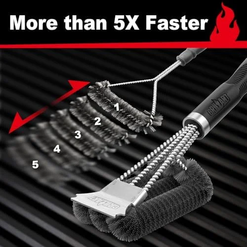GRILLART Grill Brush and Scraper, Extra Strong BBQ Cleaner Accessories, Safe Wire Bristles Barbecue Triple Scrubbers Cleaning Brush for Gas/Charcoal