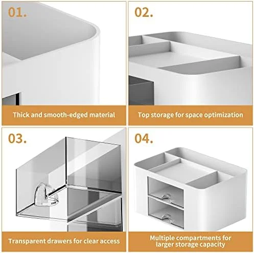 Marbrasse Pen Organizer with 2 Drawer, Multi-Functional Pencil Holder for Desk, Desk Organizers and Accessories with 5 Compartments + Drawer for