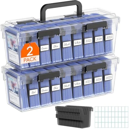 Lifewit Trading Card Storage Box fit for Toploader, Stackable Reinforced Latch Case with 8 Adjustable Dividers, Writable Labels, Organizer for MTG