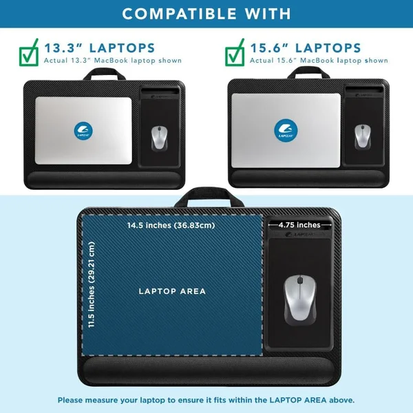 LAPGEAR Home Office Pro Lap Desk with Wrist Rest - Mouse Pad, and Phone Holder - Black Carbon - Fits up to 15.6 Inch Laptops - Style No. 91598