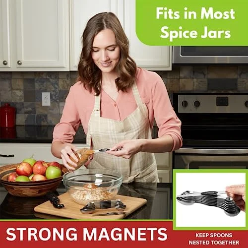 Spring Chef Stainless Steel Magnetic Measuring Spoons Set with Strong N45 Magnets - Heavy Duty Metal Kitchen Gadgets for Baking & Cooking, Fits in