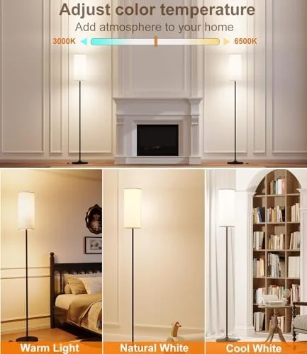luckystyle Dimmable Floor Standing Tall Lamp - 12W Led Bulb with Lampshade, Foot Switch, Remote Custom Color Temperature Pole for Bedroom, Office