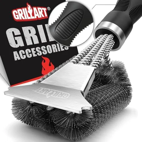 GRILLART Grill Brush and Scraper, Extra Strong BBQ Cleaner Accessories, Safe Wire Bristles Barbecue Triple Scrubbers Cleaning Brush for Gas/Charcoal