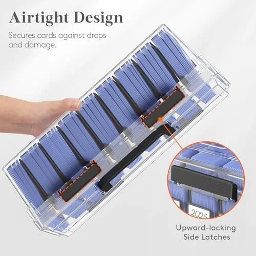 Lifewit Trading Card Storage Box fit for Toploader, Stackable Reinforced Latch Case with 8 Adjustable Dividers, Writable Labels, Organizer for MTG