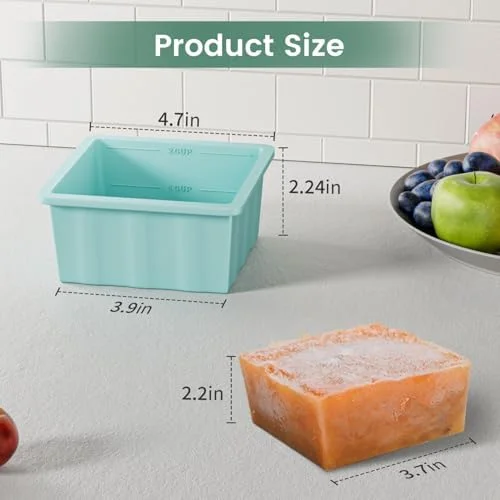 Silicone Freezer Tray for Soup Ice Cubes: 2-Cup Freezing Trays with Lid for Meal Prep - 4Pack Silicon Soup Portion Freeze Tray Make Stock Souped Ice