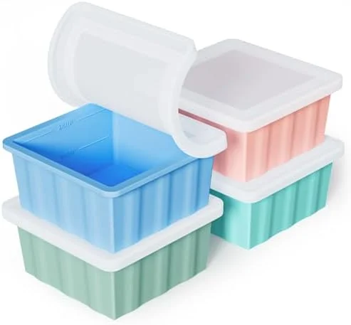 Silicone Freezer Tray for Soup Ice Cubes: 2-Cup Freezing Trays with Lid for Meal Prep - 4Pack Silicon Soup Portion Freeze Tray Make Stock Souped Ice