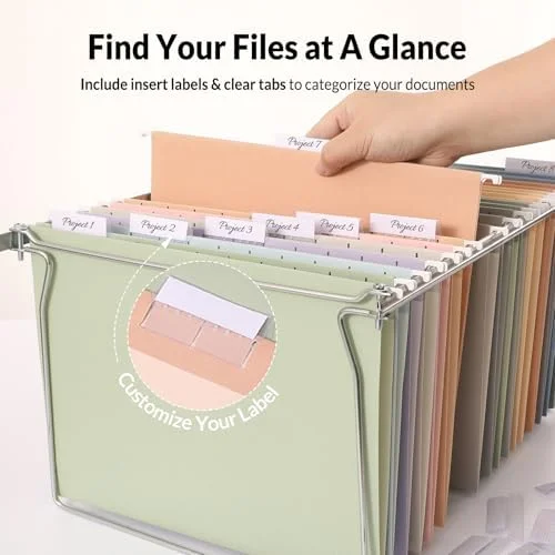 SUNEE Hanging File Folders - 50 Pack Letter Size Hanging File Folders with 1/5-cut Tabs, Stay Organized for Your Home and Office Bulk File, Documents