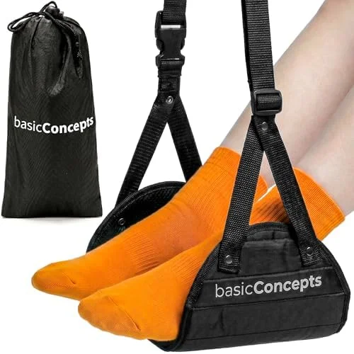 BASIC CONCEPTS Airplane Foot Hammock for Plane Travel Essentials - Airplane Travel Essentials - Long Flight Foot Rest - Plane Gadgets