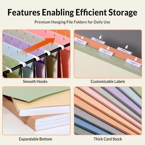 SUNEE Hanging File Folders - 50 Pack Letter Size Hanging File Folders with 1/5-cut Tabs, Stay Organized for Your Home and Office Bulk File, Documents