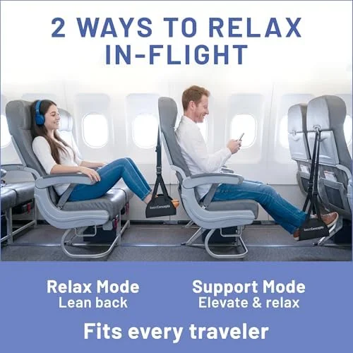BASIC CONCEPTS Airplane Foot Hammock for Plane Travel Essentials - Airplane Travel Essentials - Long Flight Foot Rest - Plane Gadgets