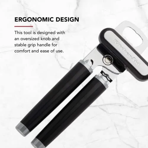KitchenAid Classic Multifunction Can Opener and Bottle Opener Easy to Use - Razor Sharp Stainless Steel Cutting Wheel, Soft Ergonomic Handles, Black