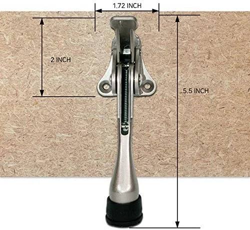 One Touch Kickdown Door Stopper - Door Holder, Heavy Duty Door Stops, Bottom of Door, Height-Adjustable Rubber Tips by HASHI (Satin Nickel 4 inch x