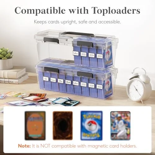 Lifewit Trading Card Storage Box fit for Toploader, Stackable Reinforced Latch Case with 8 Adjustable Dividers, Writable Labels, Organizer for MTG