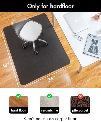 Office Chair Mat for Hardwood Floor Under Desk Computer Rolling Chair Mat for Wood/Tile Floor Non-Slip Heavy Duty Desk Rug PVC Plastic Hard Floor