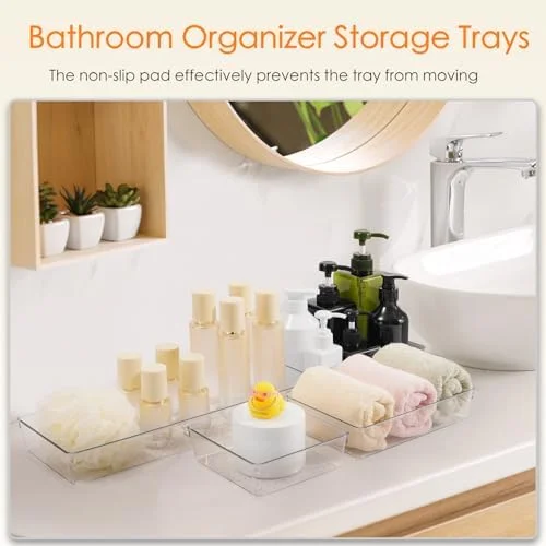 Criusia Drawer Organizer - 10 Pack Large Clear Plastic Set, 3 Size Versatile Bathroom and Vanity Organizer Trays, Storage Bins for Makeup, Bedroom