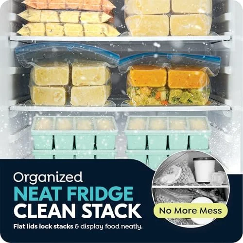 Silicone Freezer Trays with Lids - 1-Cup Soup Container Style Ice Cube Trays for Freezer - Leakproof, Dishwasher, Oven Safe, Stackable, Ideal for