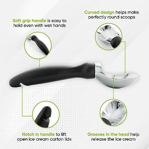 Spring Chef Heavy Duty Ice Cream Scoop with Comfortable Handle - Professional Ice Cream Scooper for Gelato - Sorbet, Cookie Dough, Melon, Frozen