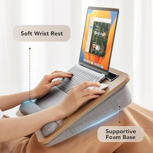 HUANUO Laptop Lap Desk - Portable Lap Desk with Pillow Cushion, Fits up to 15.6 inch Laptop, with Anti-Slip Strip & Storage Function for Home Office