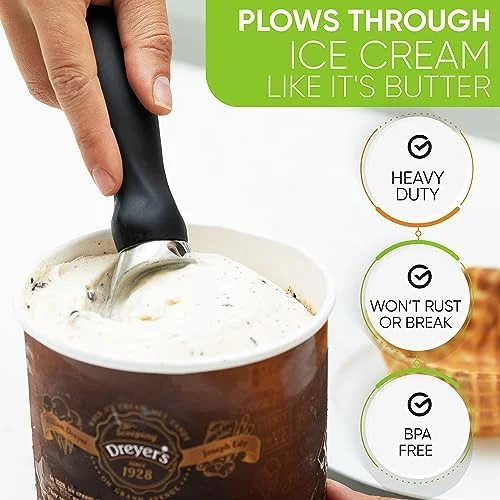 Spring Chef Heavy Duty Ice Cream Scoop with Comfortable Handle - Professional Ice Cream Scooper for Gelato - Sorbet, Cookie Dough, Melon, Frozen