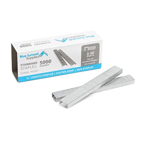 50, 000 Staples - 1/4 Inch Length, 210 per Strip, Jam-Free Chisel Point, 10 Boxes of 5, 000, Fits Standard Staplers