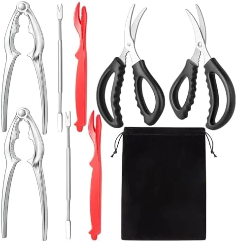 suoundey Seafood Cracker Tool Set With Lobster Sheller Stainless Steel Crab Crackers Crab Leg Fork Seafood Scissors And Storage Bag - Crab Leg Pick