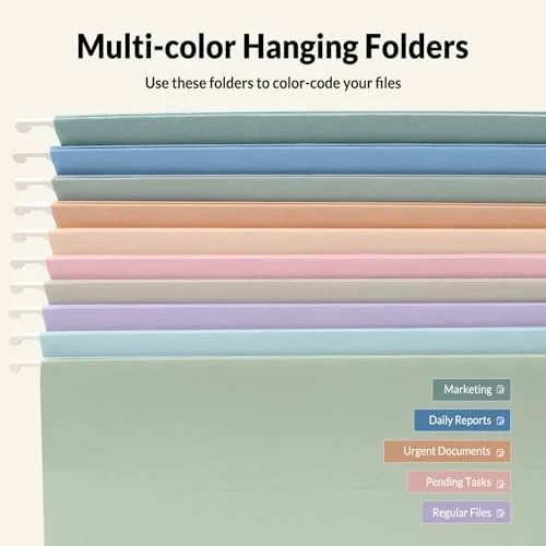 SUNEE Hanging File Folders - 50 Pack Letter Size Hanging File Folders with 1/5-cut Tabs, Stay Organized for Your Home and Office Bulk File, Documents