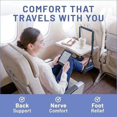 BASIC CONCEPTS Airplane Foot Hammock for Plane Travel Essentials - Airplane Travel Essentials - Long Flight Foot Rest - Plane Gadgets