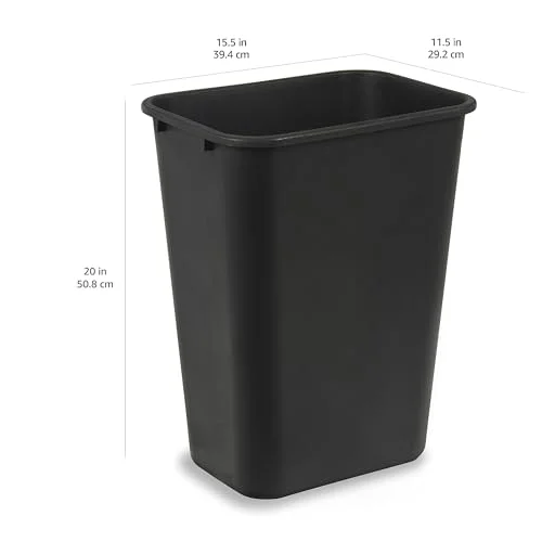 Amazon Basics Rectangular Commercial Office Wastebasket - Easy to Clean, Space-Saving, 10 Gallon, Black