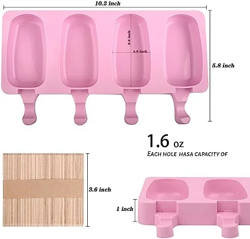 WMKGG Popsicle Silicone Molds Set, 2 PCS Ice Cream Molds with 50 Wooden Sticks for Cake Pop, Ice Pop, Cakesicles (Standard Size/Pink)