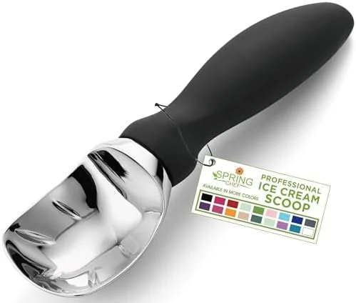 Spring Chef Heavy Duty Ice Cream Scoop with Comfortable Handle - Professional Ice Cream Scooper for Gelato - Sorbet, Cookie Dough, Melon, Frozen