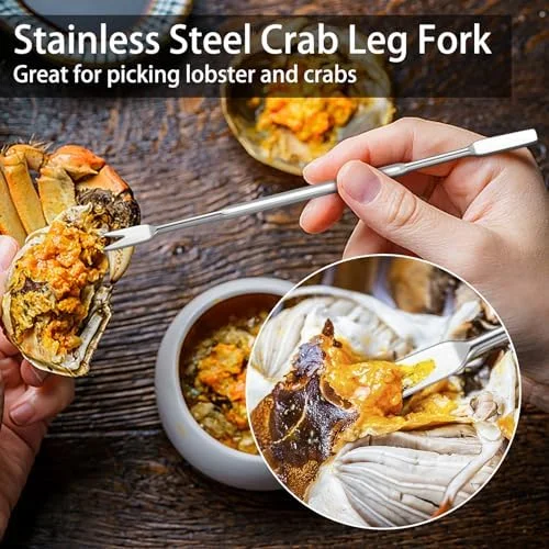 suoundey Seafood Cracker Tool Set With Lobster Sheller Stainless Steel Crab Crackers Crab Leg Fork Seafood Scissors And Storage Bag - Crab Leg Pick