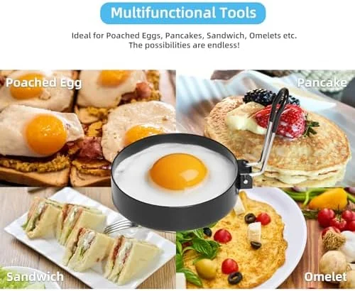 Stainless Steel Egg Rings for Frying Eggs（4 Pack） - 3.5" Round Non Stick Griddle Rings with Oil Brush - Egg Sandwich/Pancake/Cooking Molds, Breakfast