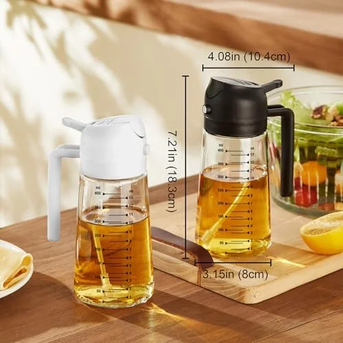 TrendPlain 16oz/470ml Glass Olive Oil Sprayer for Cooking – 2 in 1 Olive Oil Dispenser Bottle for Kitchen Gadgets and Air Fryer Accessories - Salad