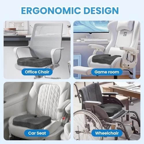 TushGuard Seat Cushion - Memory Foam Cushion for Office Chair, Car Seat, Airplane, Bleacher - Sciatica & Hip & Coccyx Pain Relief Desk Chair Cushion