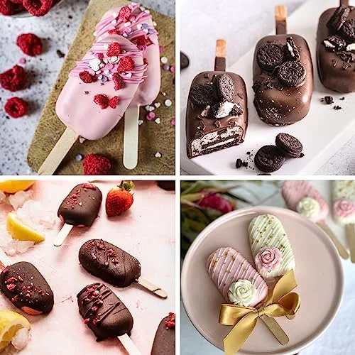 WMKGG Popsicle Silicone Molds Set, 2 PCS Ice Cream Molds with 50 Wooden Sticks for Cake Pop, Ice Pop, Cakesicles (Standard Size/Pink)