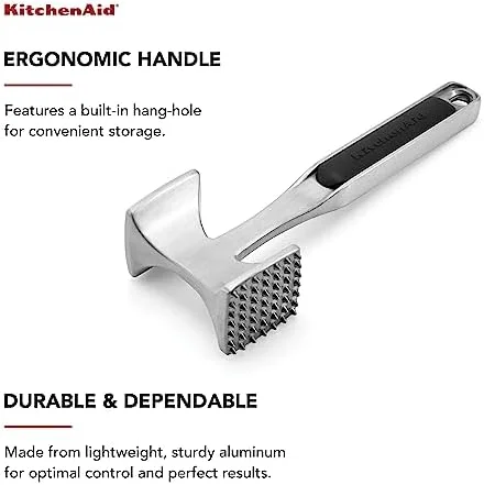 KitchenAid Gourmet Multi Sided Meat Tenderizer for Pounding Meats, Nuts, Shellfish, ect, Hang Hole for Easy Storage, Hand Wash, One Size, Black