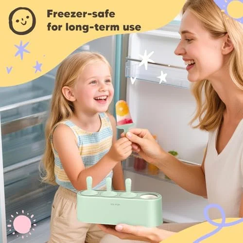 Popsicle Mold Set 4 Pieces Homemade Silicone Popsicle Maker Easy Release Ice Cream Molds Reusable DIY Pop Molds (Green - IcyClassic Pops)