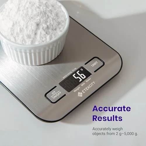 Etekcity Food Kitchen Scale, Digital Grams and Ounces for Weight Loss, Baking, Cooking, Keto and Meal Prep, LCD Display, Medium, 304 Stainless Steel