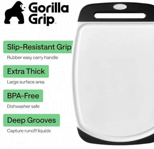 GORILLA GRIP BPA-Free Reversible Kitchen Cutting Board Set of 3 - US Designed, Nonporous, Juice Grooves Catch Liquid, Slip Resistant Border
