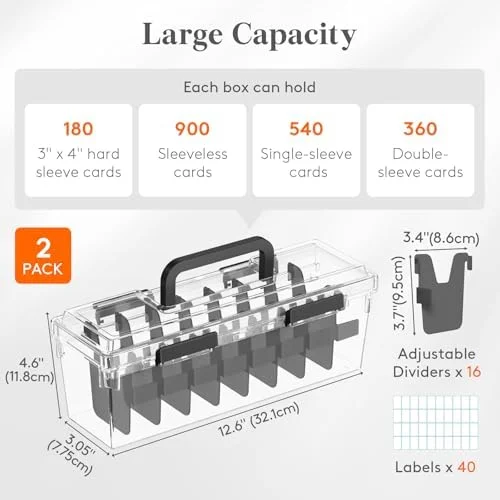 Lifewit Trading Card Storage Box fit for Toploader, Stackable Reinforced Latch Case with 8 Adjustable Dividers, Writable Labels, Organizer for MTG