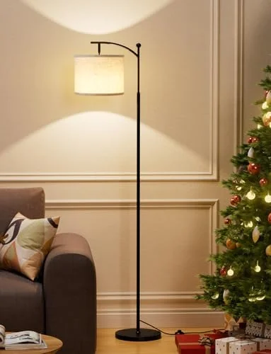 Ambimall Tall Floor Lamps with 3 Color Temperatures Bulb & Adjustable Linen Shade, for Living Room, Bedroom, Office, Classroom, Dorm Room (9W Bulb