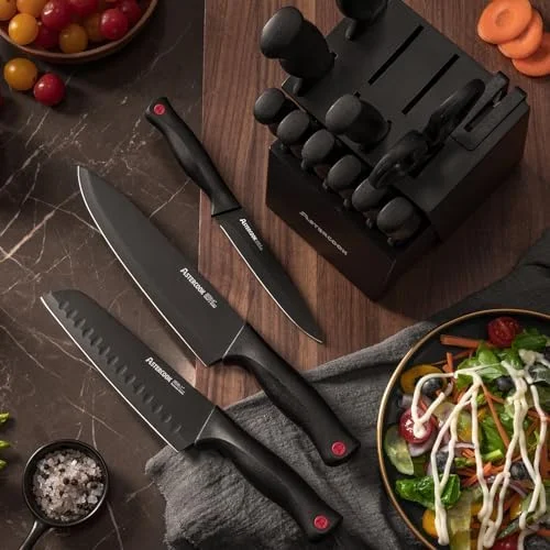 Knife Set - Astercook 15 Pieces Knife Sets for Kitchen with Block, Dishwasher Safe Kitchen Knife Set with Built in Sharpener Block, German Stainless