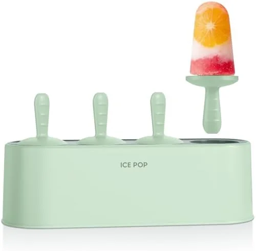 Popsicle Mold Set 4 Pieces Homemade Silicone Popsicle Maker Easy Release Ice Cream Molds Reusable DIY Pop Molds (Green - IcyClassic Pops)