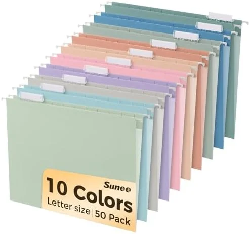 SUNEE Hanging File Folders - 50 Pack Letter Size Hanging File Folders with 1/5-cut Tabs, Stay Organized for Your Home and Office Bulk File, Documents